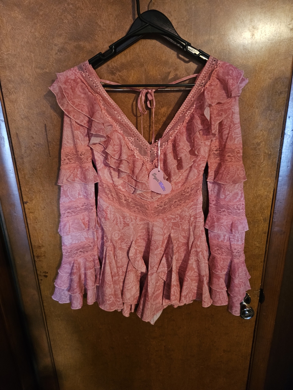 Dollskill x Sugar Thrillz Ruffled Pink Paisley V-Neck Romper